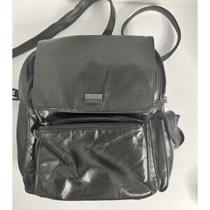 Vintage Perlina Black Leather Medium Backpack